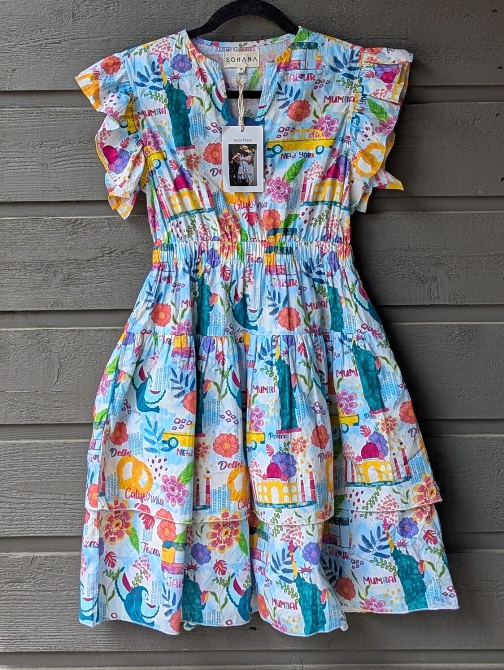 NWT Sohana Becca Dress in East West Colorful Pattern Ruffles Size Small